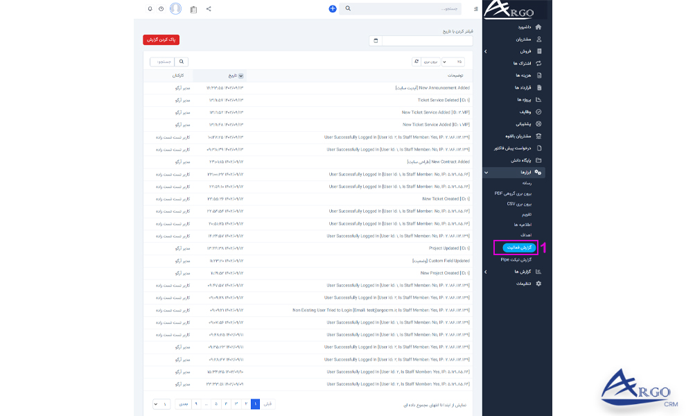 گزارش ها و ابزار ها در نرم افزار آرگو CRM